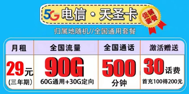 買一張流量卡是必須的嗎？電信29元天圣卡|副卡必備90G全國(guó)流量+500分鐘語(yǔ)音