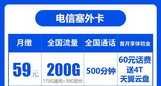 電信塞外卡|寧夏專(zhuān)用、首月免費(fèi)|200G大流量